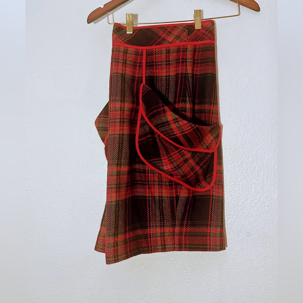 PLENTY by Tracy Reese Anthropologie Wool Midi Skirt Red Black Plaid Pockets SZ 2 - Picture 5 of 16
